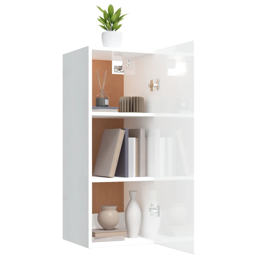 Wall Cabinet High Gloss White 34.5x34x90 cm Engineered Wood