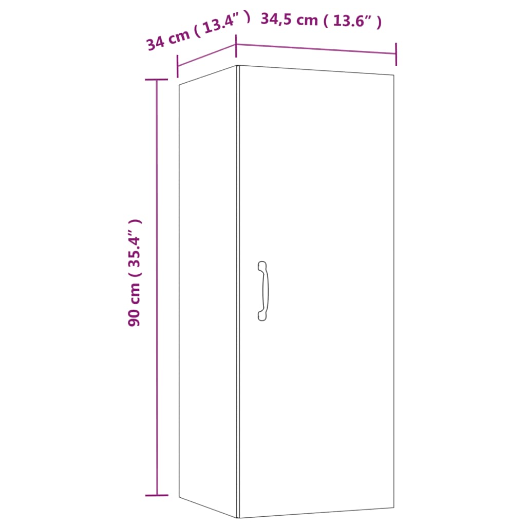 Wall Cabinet High Gloss White 34.5x34x90 cm Engineered Wood