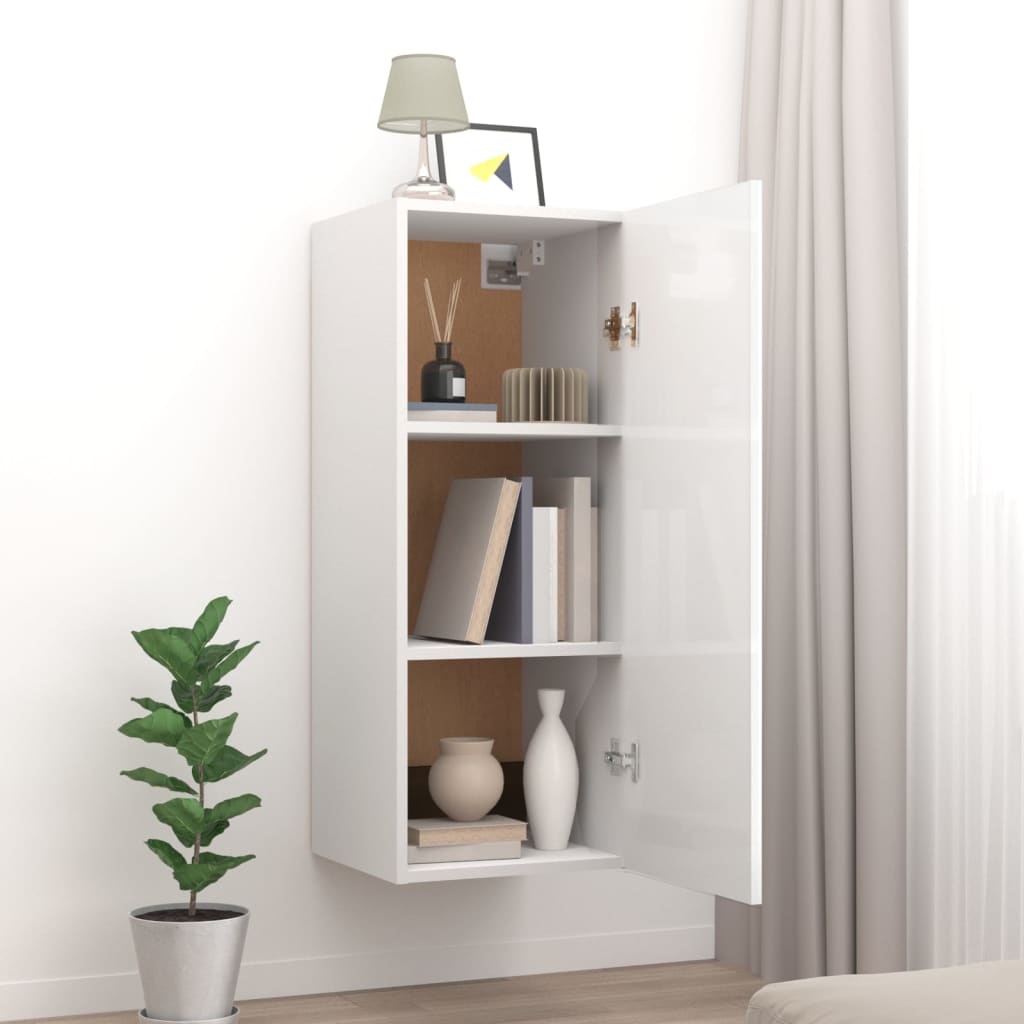 Hanging Wall Cabinet High Gloss White 34.5x34x90 cm Engineered Wood