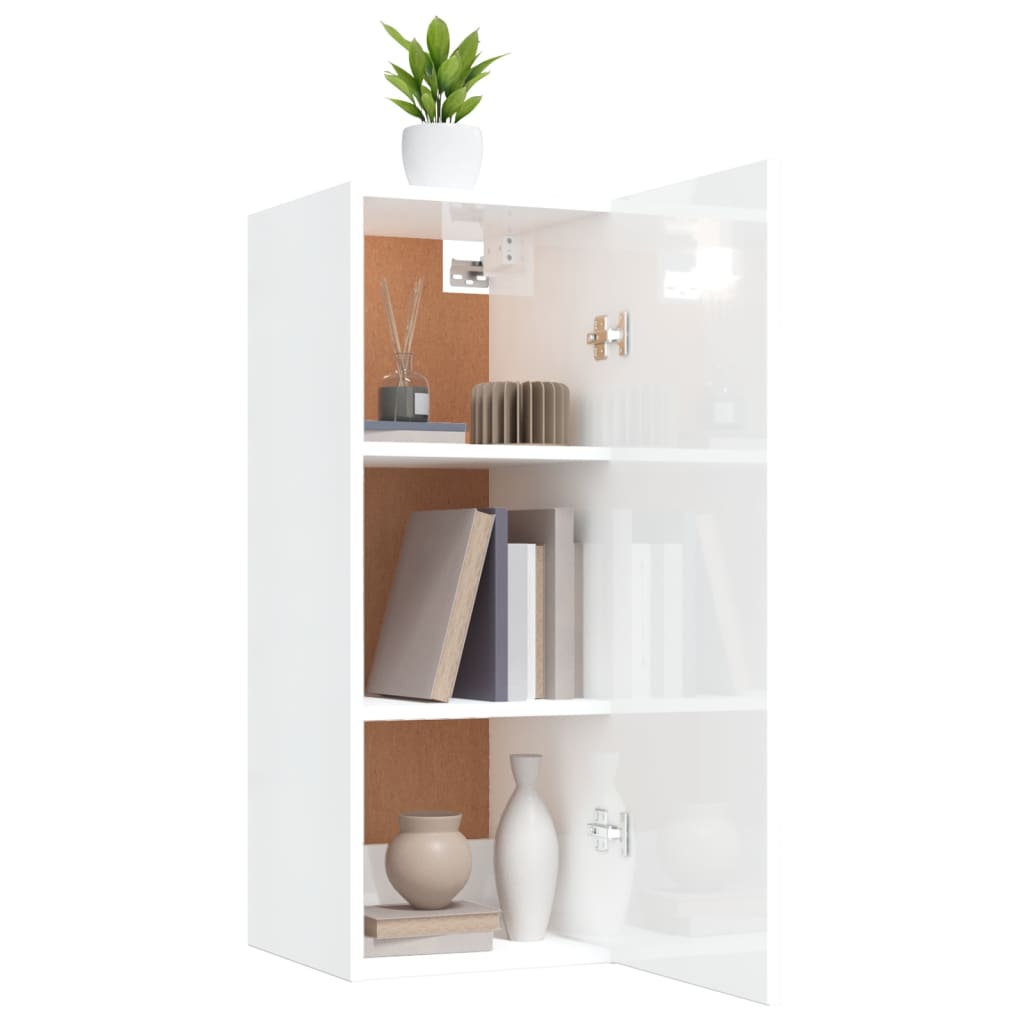 Hanging Wall Cabinet High Gloss White 34.5x34x90 cm Engineered Wood