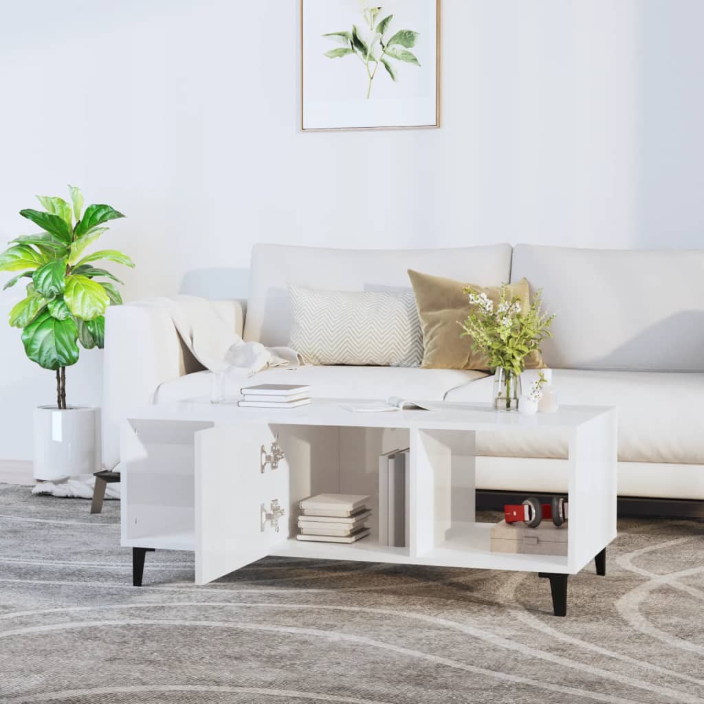 Coffee Table High Gloss White 102x50x40 cm Engineered Wood