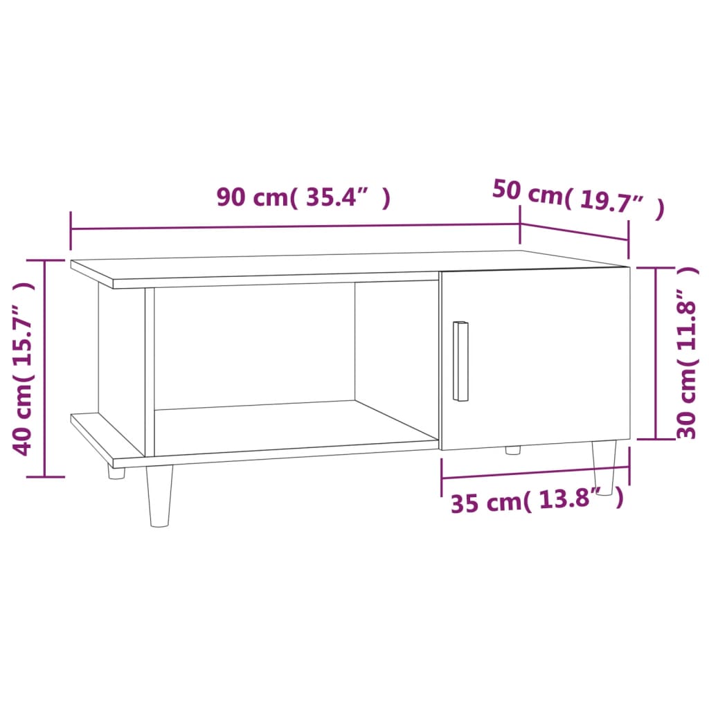 Coffee Table White 90x50x40 cm Engineered Wood