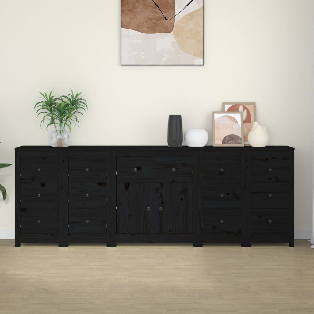 Sideboard Black 230x35x80 cm Solid Wood Pine