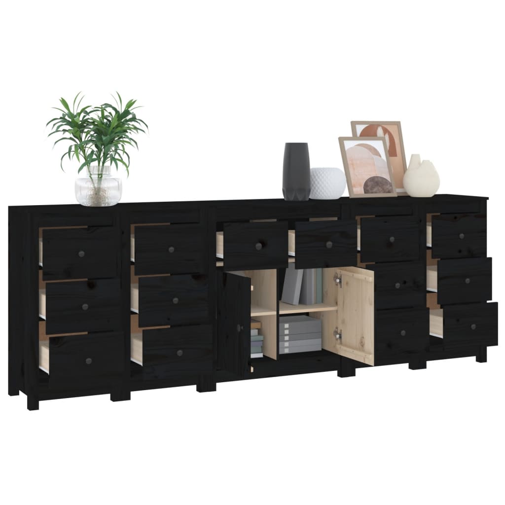 Sideboard Black 230x35x80 cm Solid Wood Pine