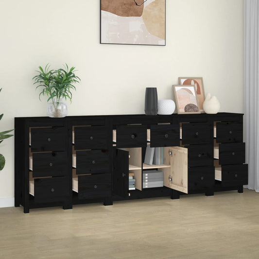 Sideboard Black 230x35x80 cm Solid Wood Pine