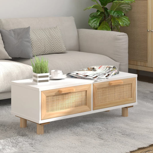 Coffee Table White 80x40x30 cm Engineered Wood&Solid Wood Pine