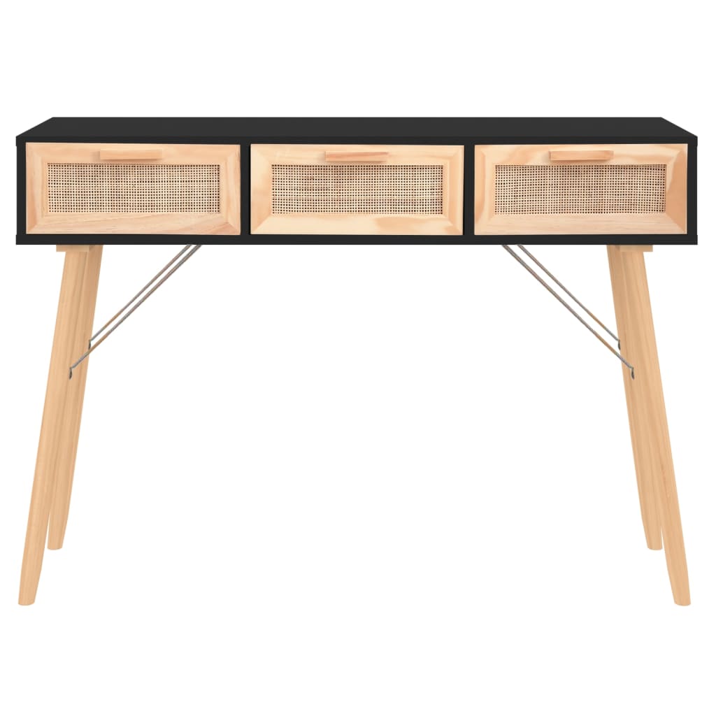 Console Table Black 105x30x75 cm Solid Wood Pine&Natural Rattan