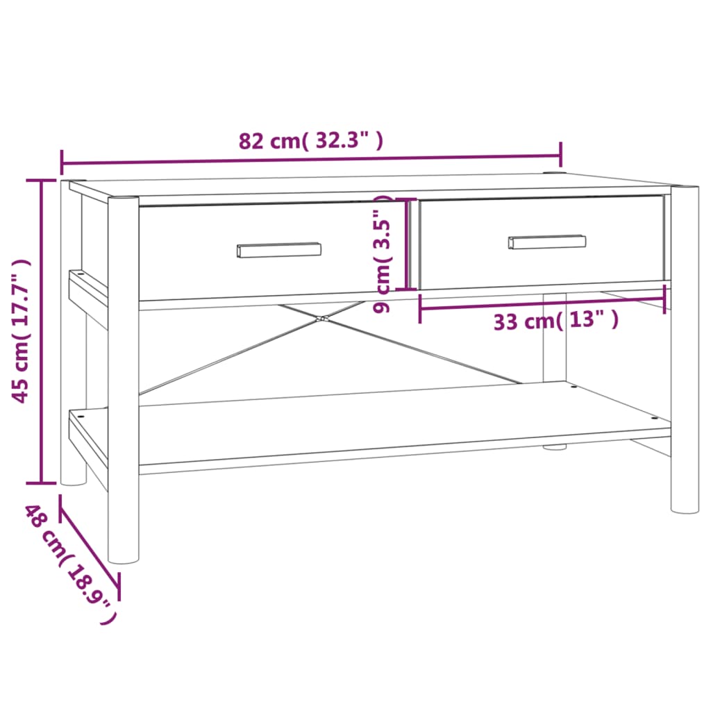 Coffee Table Black 82x48x45 cm Engineered Wood