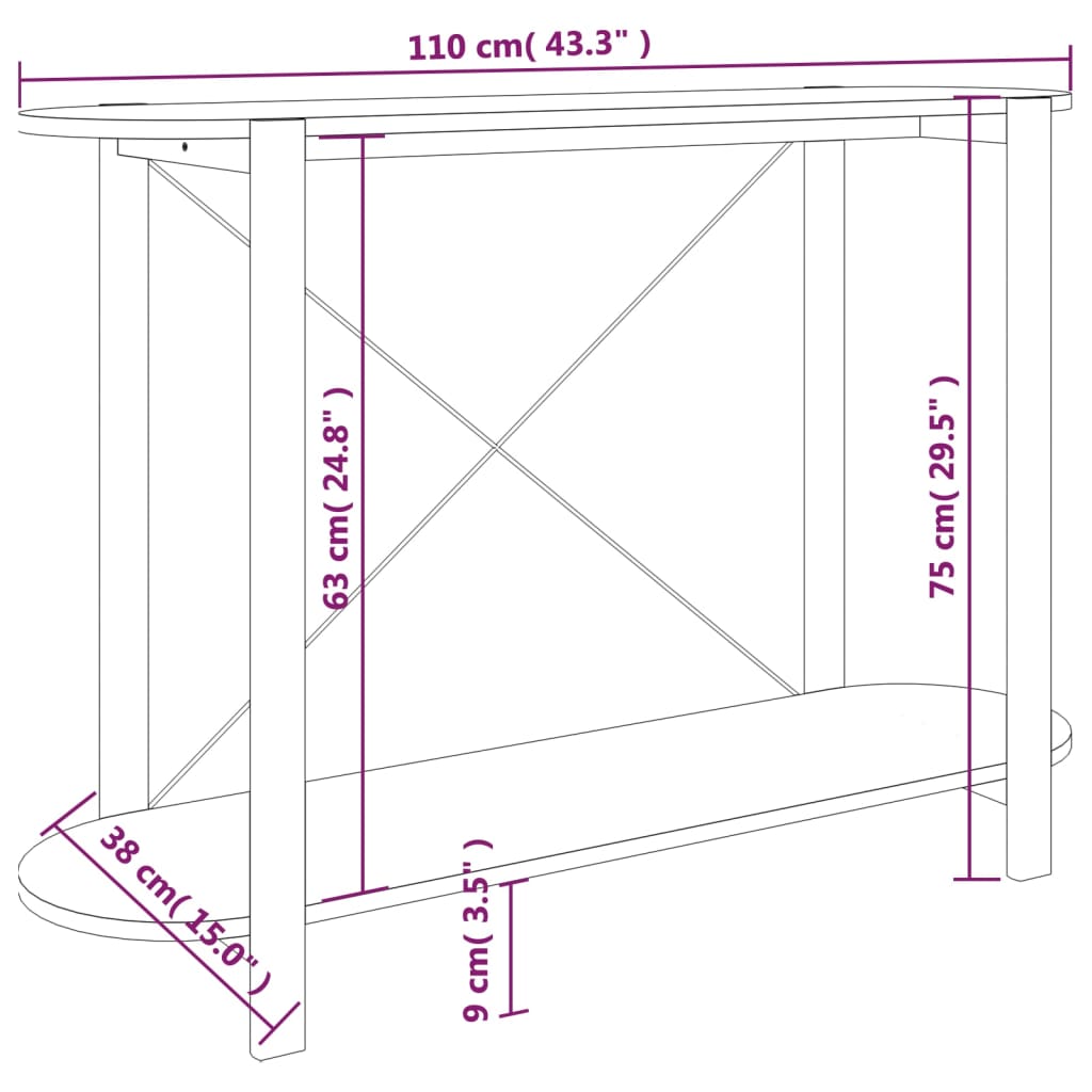 Console Table White 110x38x75 cm Engineered Wood