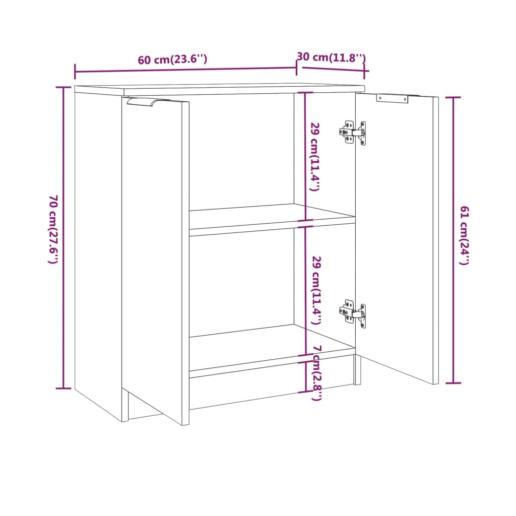 3 Piece Sideboards White Engineered Wood