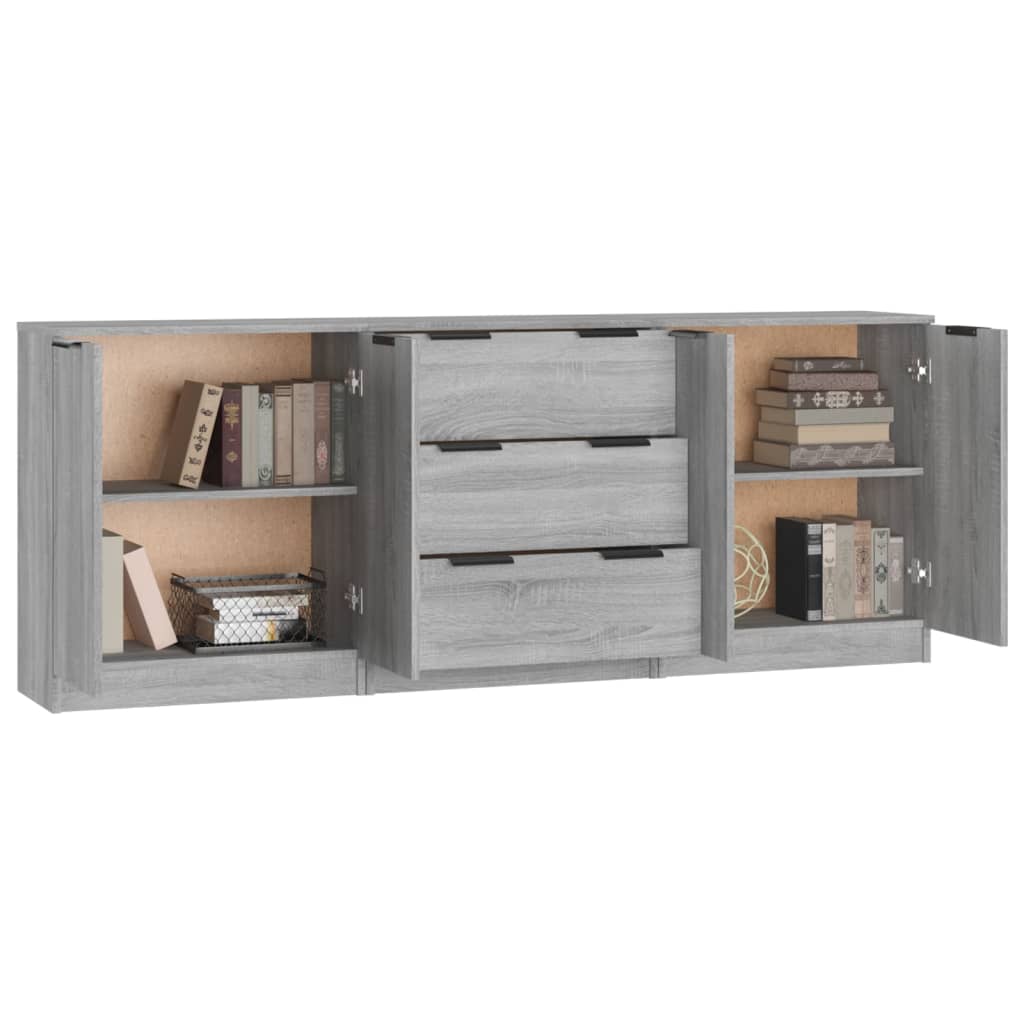 3 Piece Sideboards Grey Sonoma Engineered Wood