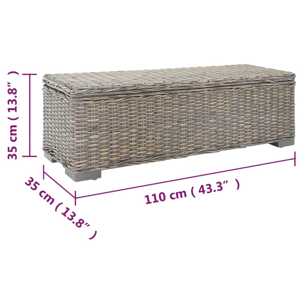 Storage Box Grey 110 cm Natural Kubu Rattan & Solid Wood Mango