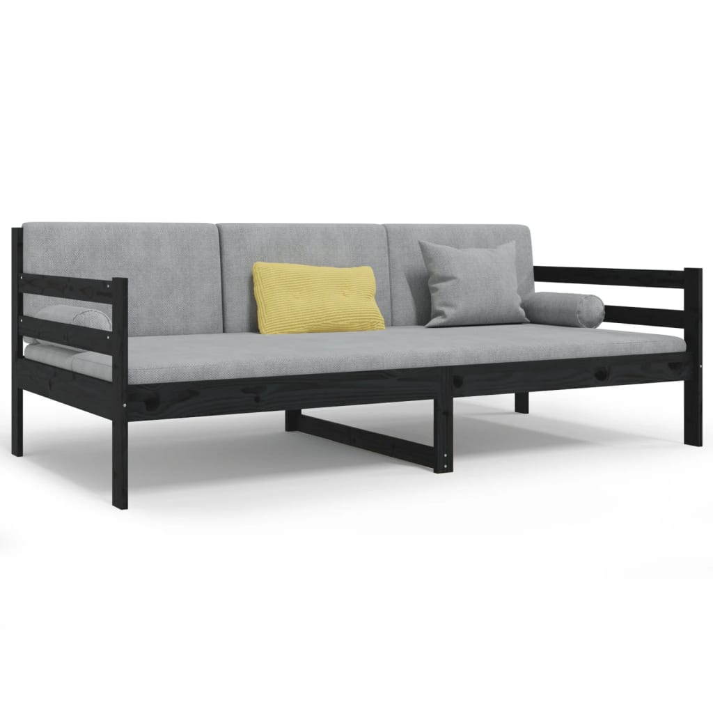 Day Bed Black 92x187 cm Single Size Solid Wood Pine