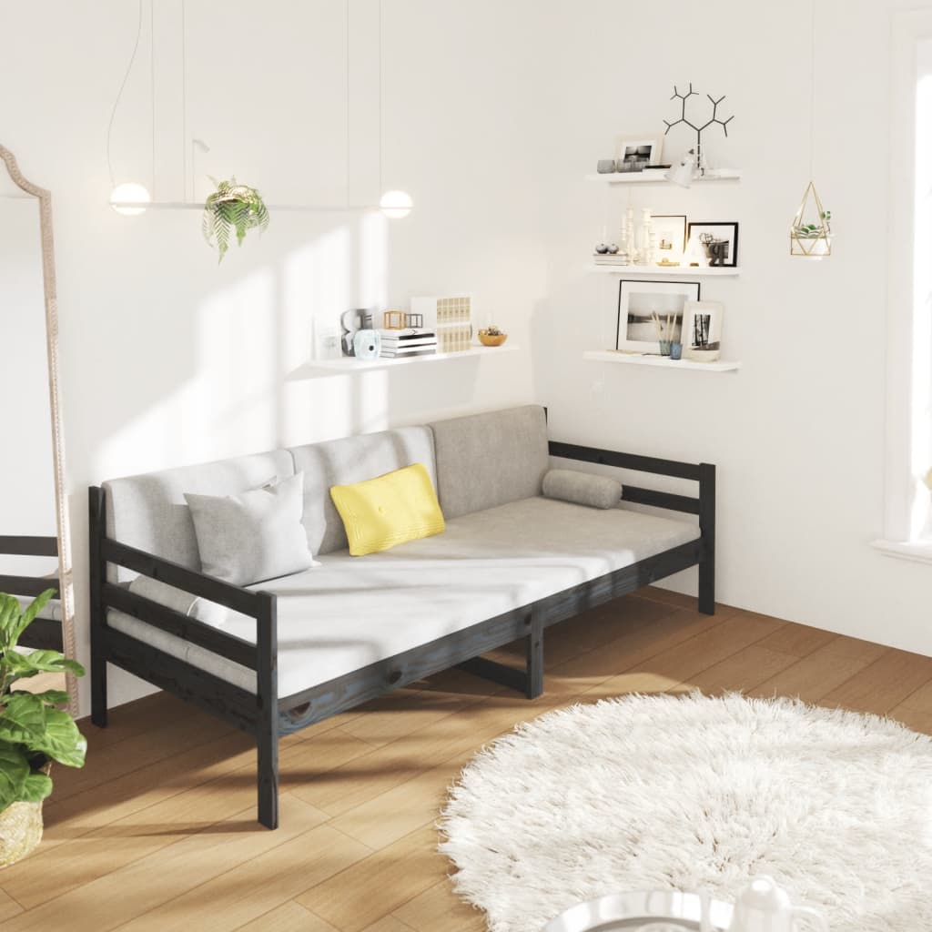 Day Bed Black 92x187 cm Single Size Solid Wood Pine