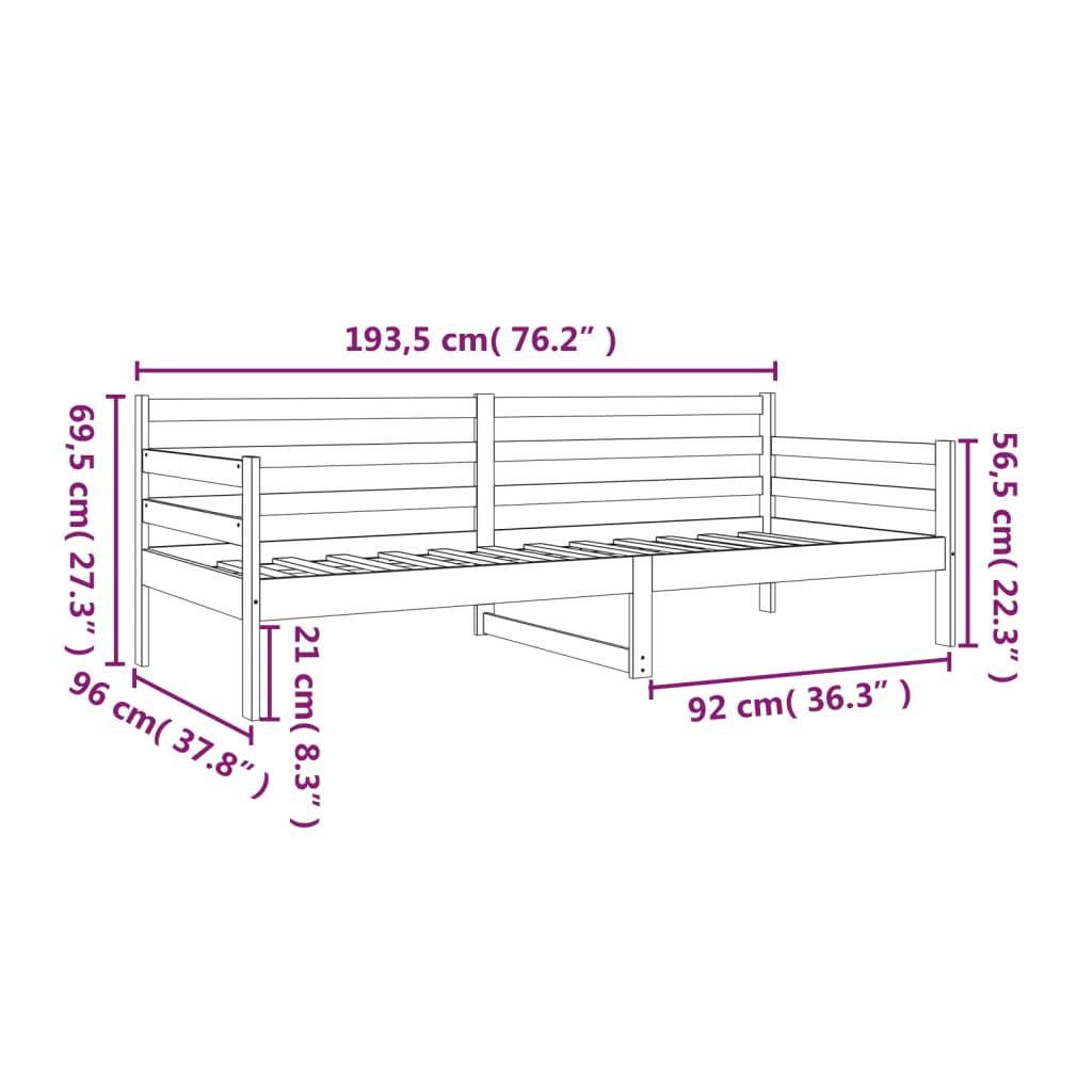 Day Bed Black 92x187 cm Single Size Solid Wood Pine