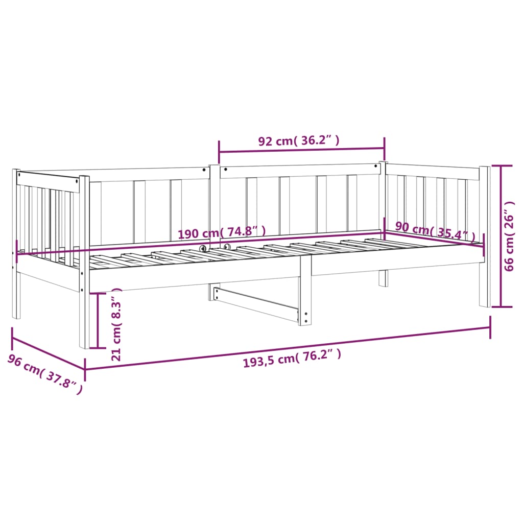 Day Bed 92x187 cm Single Size Solid Wood Pine