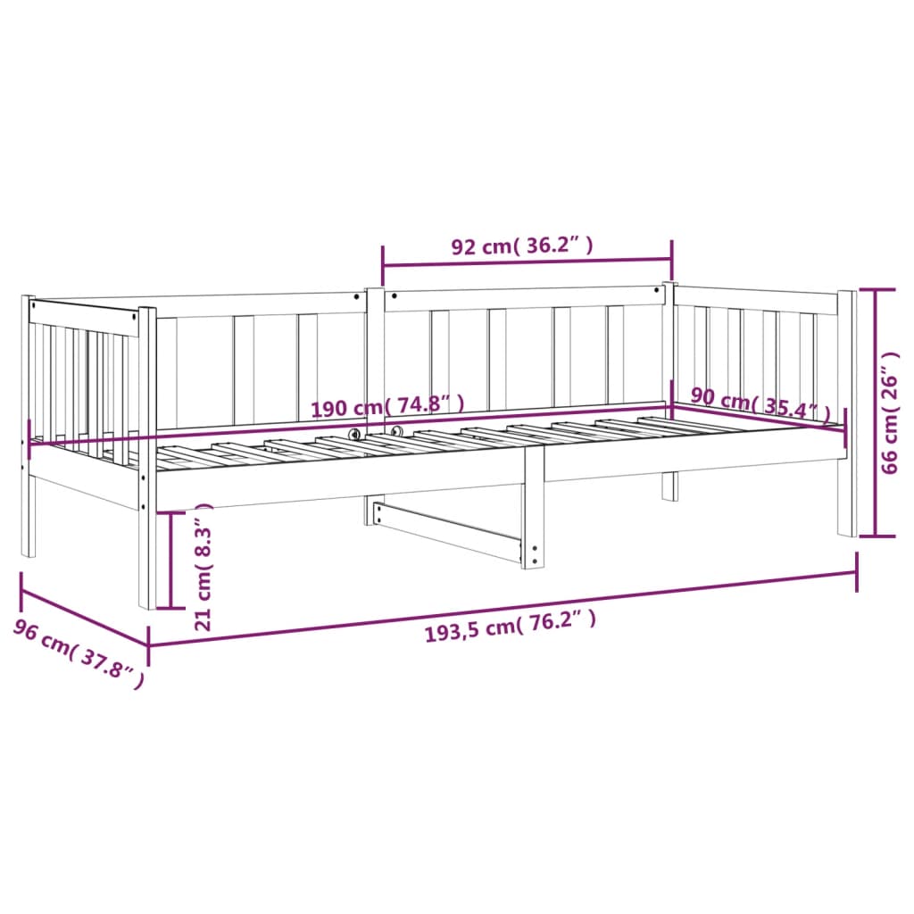 Day Bed Honey Brown 92x187 cm Single Size Solid Wood Pine