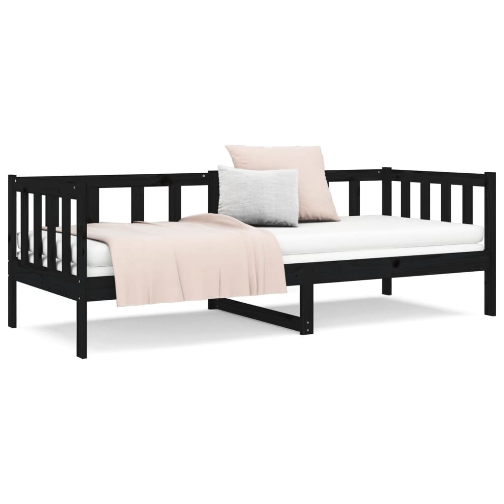 Day Bed Black 92x187 cm Single Size Solid Wood Pine