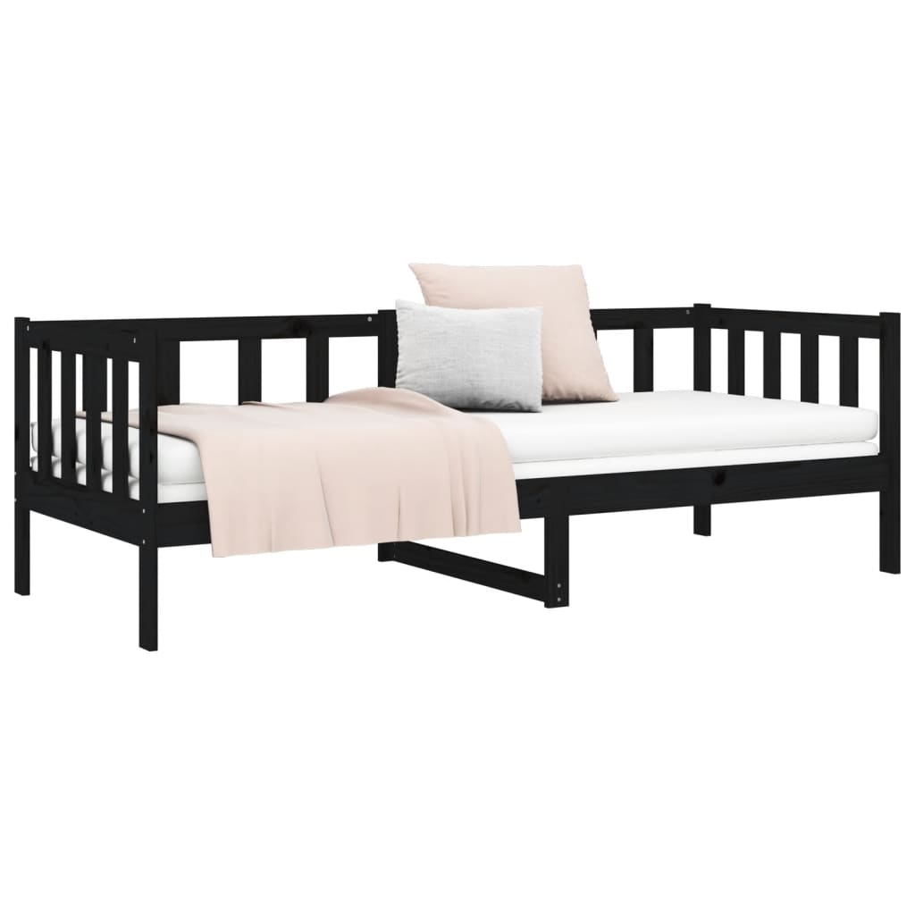 Day Bed Black 92x187 cm Single Size Solid Wood Pine