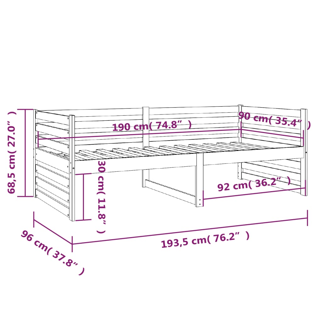 Day Bed Honey Brown 92x187 cm Single Size Solid Wood Pine