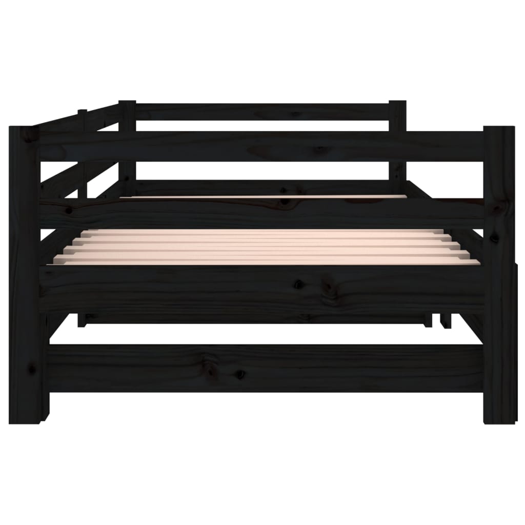 Pull-out Day Bed Black 2x(92x187) cm Single Size Solid Wood Pine