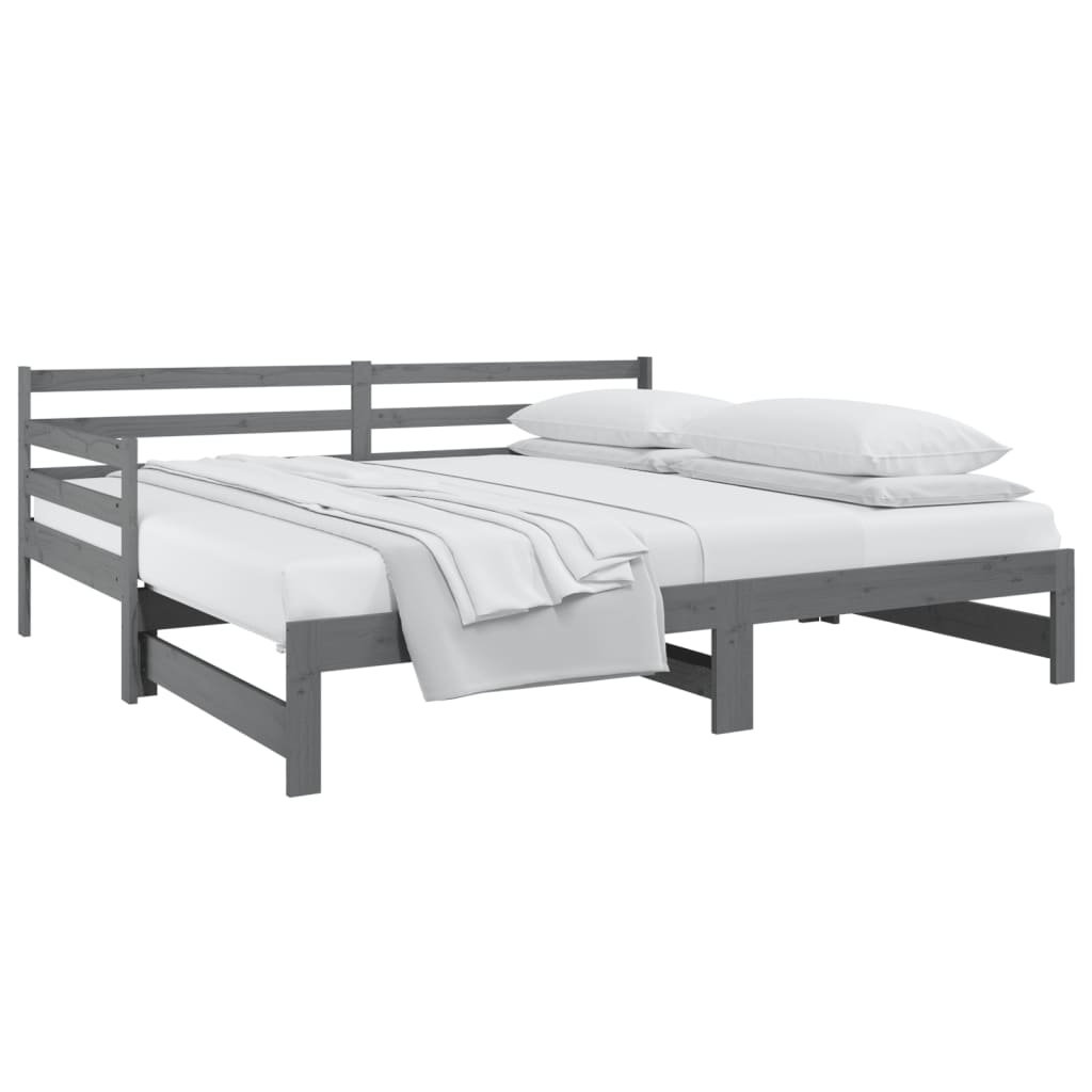 Pull-out Day Bed Grey 2x(92x187) cm Single Size Solid Wood Pine