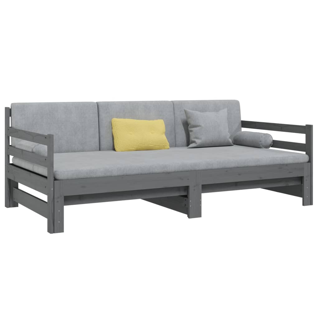 Pull-out Day Bed Grey 2x(92x187) cm Single Size Solid Wood Pine