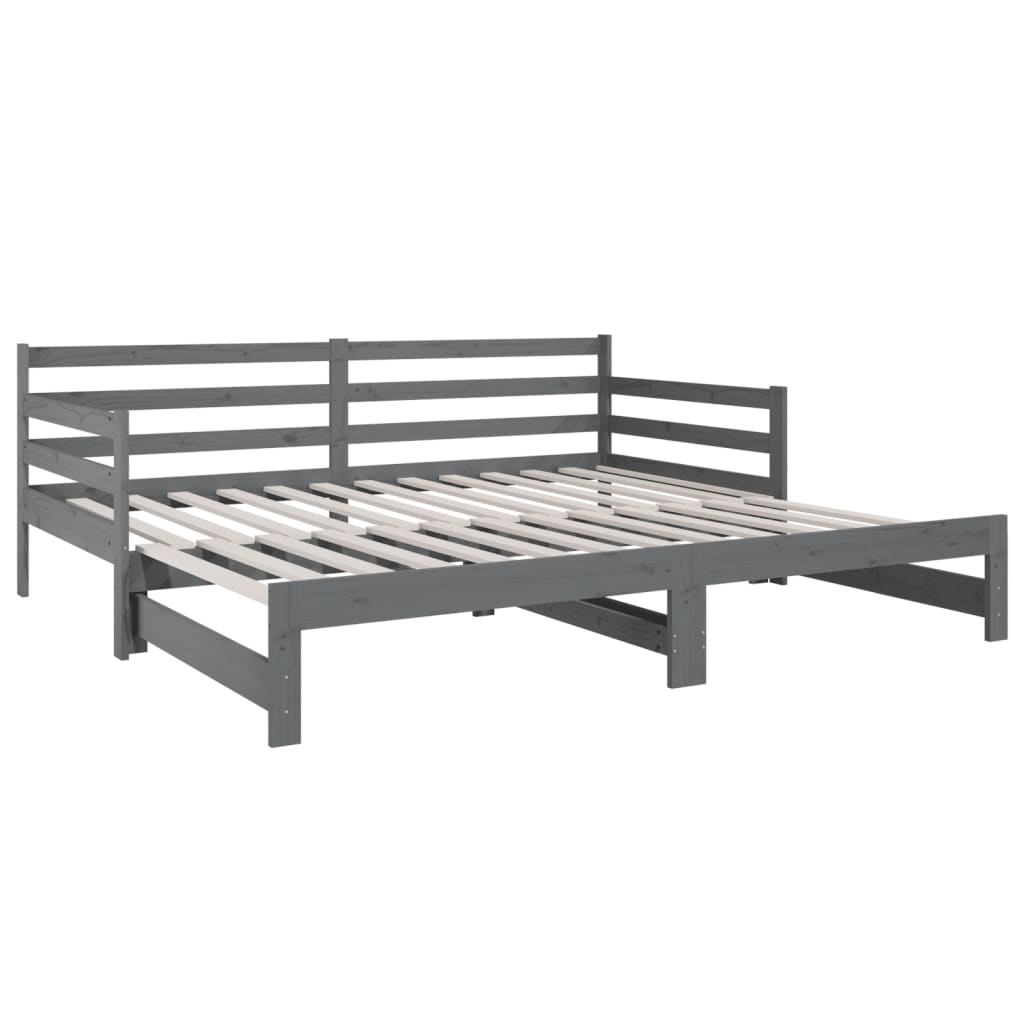 Pull-out Day Bed Grey 2x(92x187) cm Single Size Solid Wood Pine