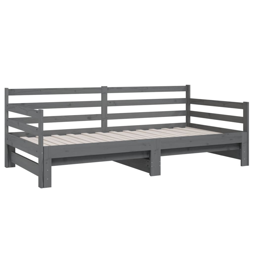 Pull-out Day Bed Grey 2x(92x187) cm Single Size Solid Wood Pine