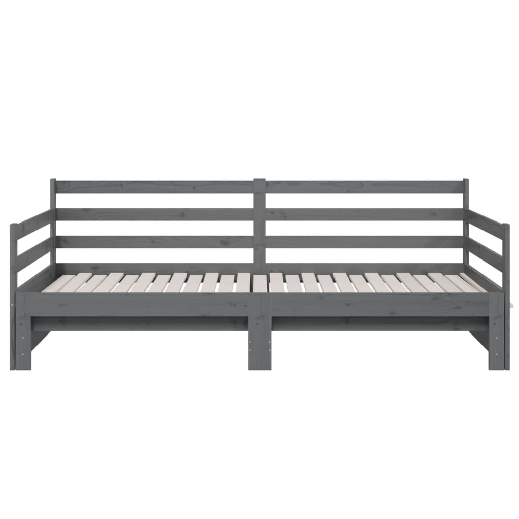 Pull-out Day Bed Grey 2x(92x187) cm Single Size Solid Wood Pine