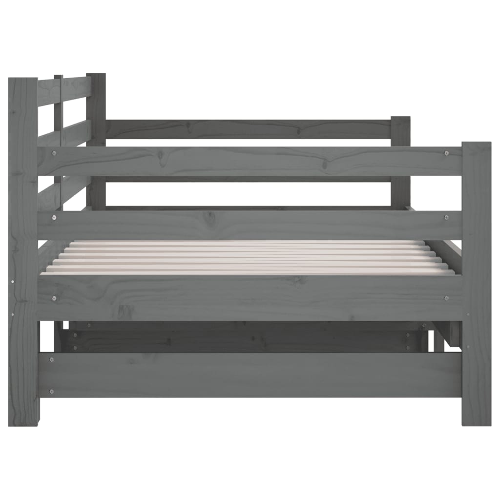 Pull-out Day Bed Grey 2x(92x187) cm Single Size Solid Wood Pine