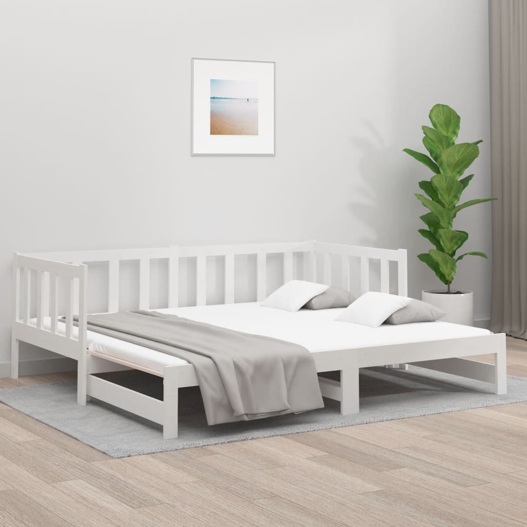 Pull-out Day Bed White 2x(92x187) cm Single Size Solid Wood Pine