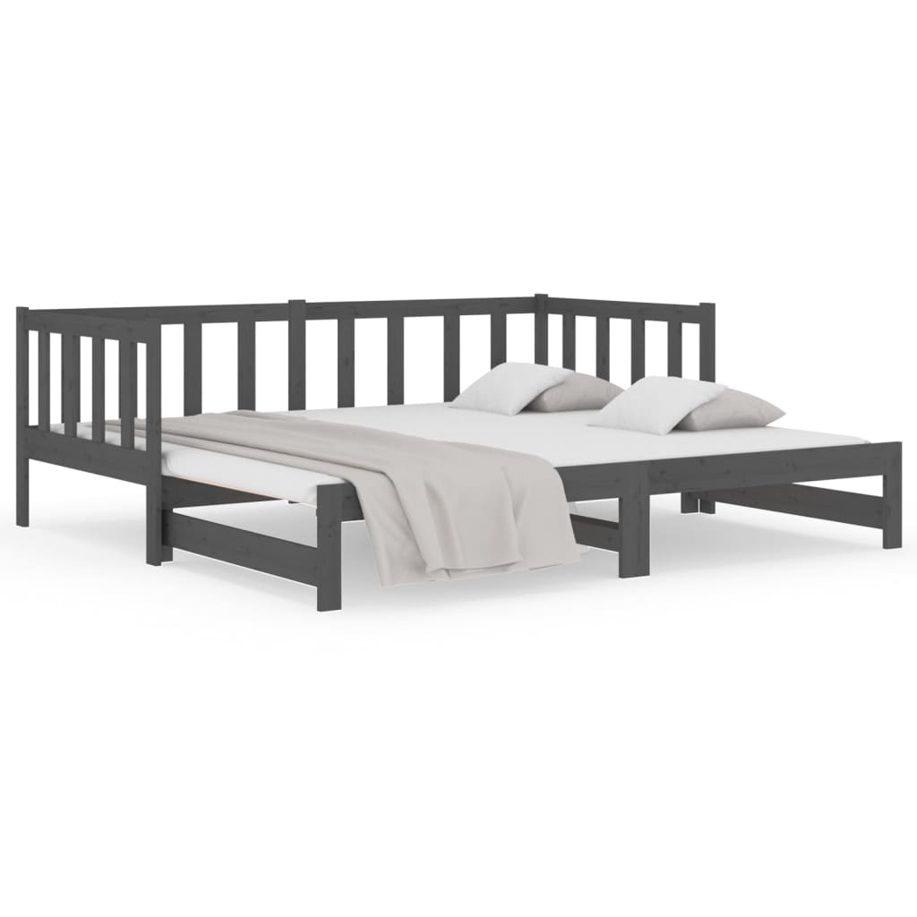 Pull-out Day Bed Grey 2x(92x187) cm Single Size Solid Wood Pine