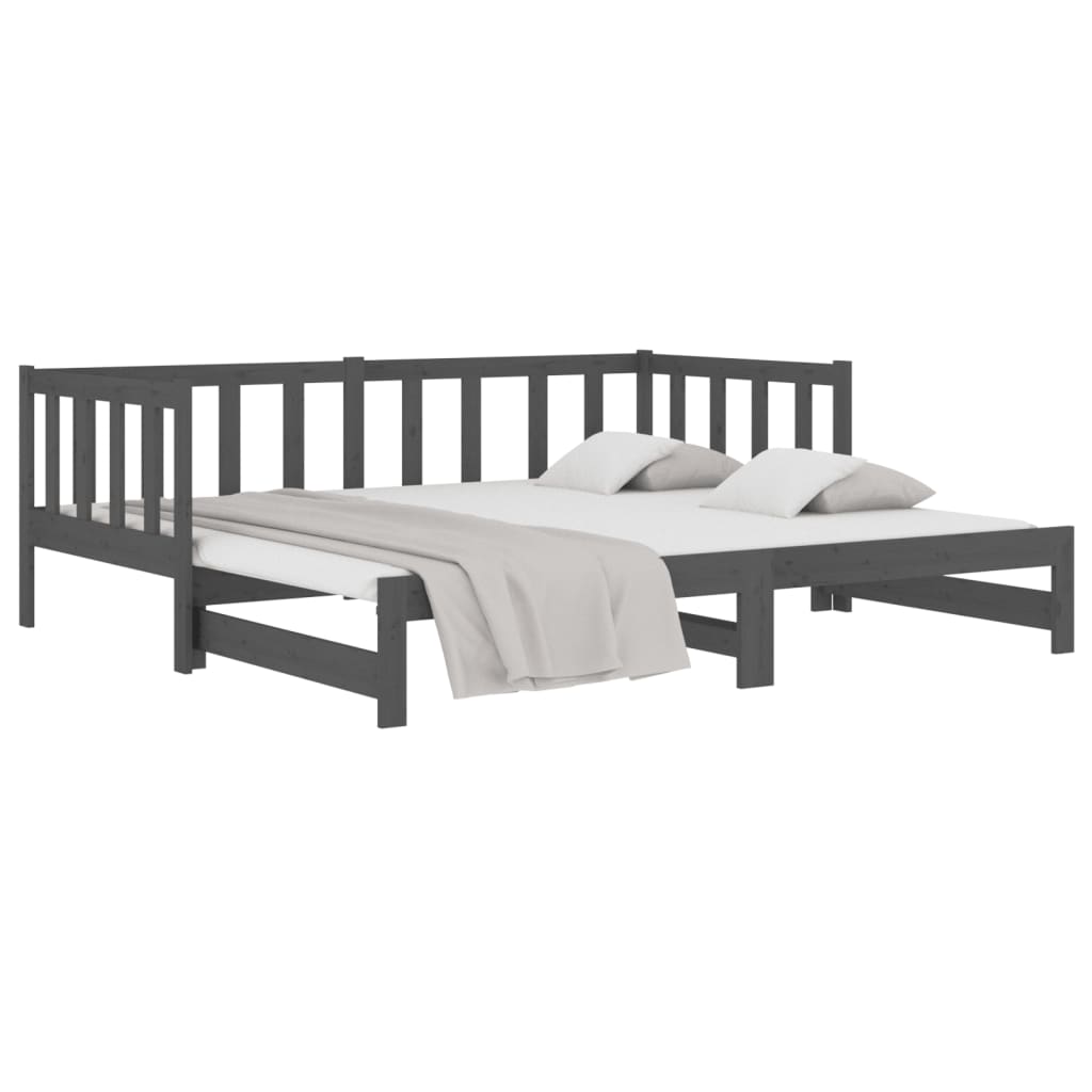 Pull-out Day Bed Grey 2x(92x187) cm Single Size Solid Wood Pine