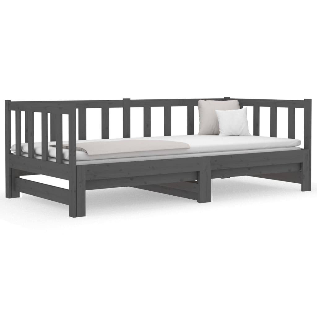 Pull-out Day Bed Grey 2x(92x187) cm Single Size Solid Wood Pine