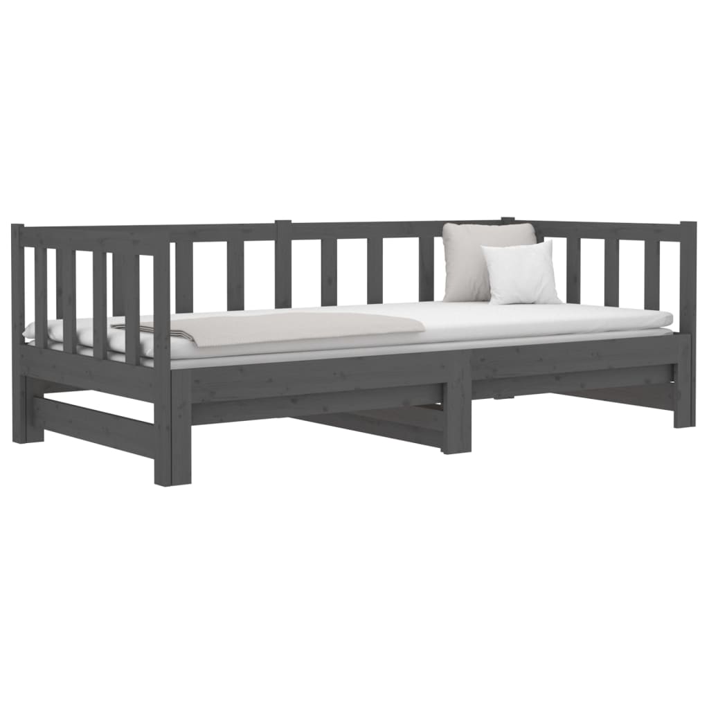 Pull-out Day Bed Grey 2x(92x187) cm Single Size Solid Wood Pine