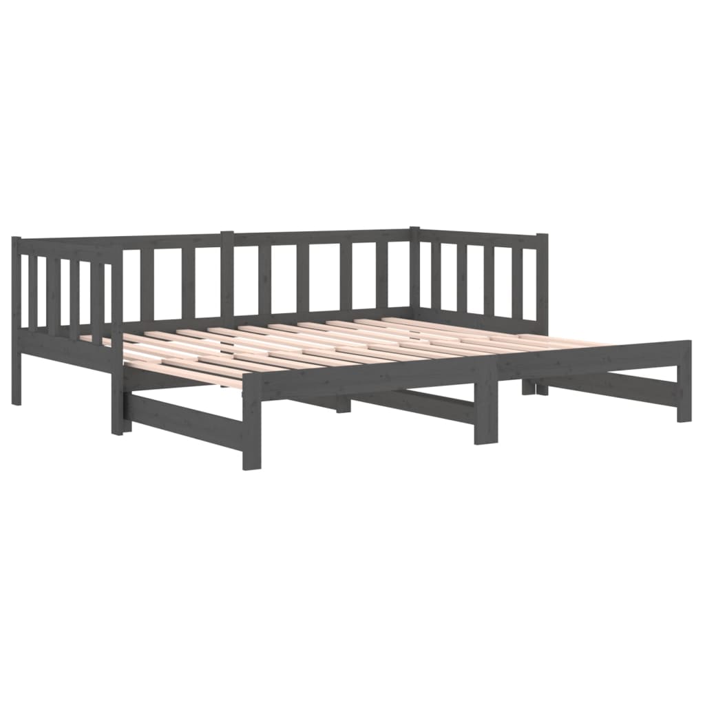 Pull-out Day Bed Grey 2x(92x187) cm Single Size Solid Wood Pine