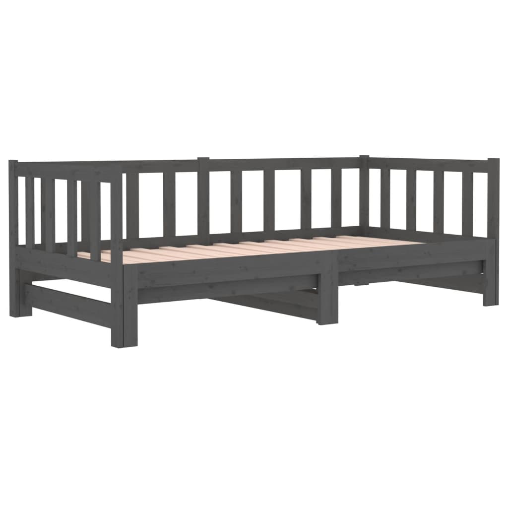 Pull-out Day Bed Grey 2x(92x187) cm Single Size Solid Wood Pine