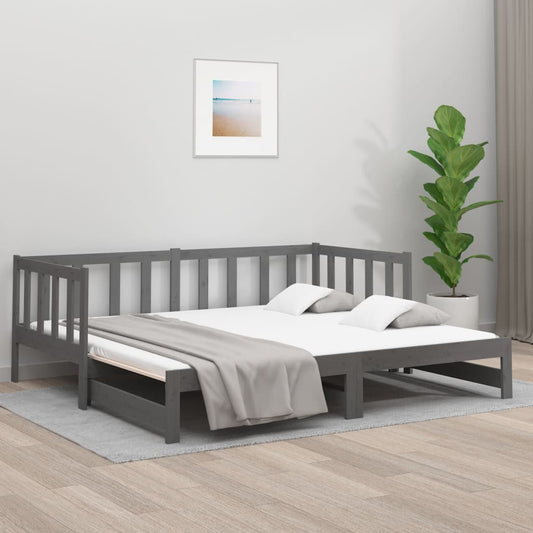 Pull-out Day Bed Grey 2x(92x187) cm Single Size Solid Wood Pine