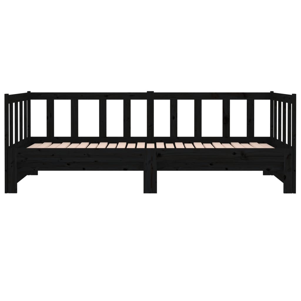 Pull-out Day Bed Black 2x(92x187) cm Single Size Solid Wood Pine