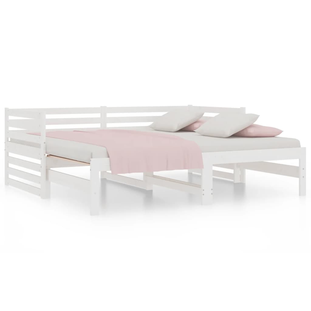 Pull-out Day Bed White 2x(92x187) cm Single Size Solid Wood Pine