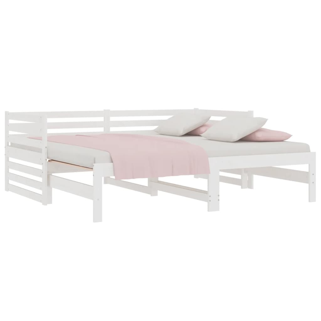 Pull-out Day Bed White 2x(92x187) cm Single Size Solid Wood Pine