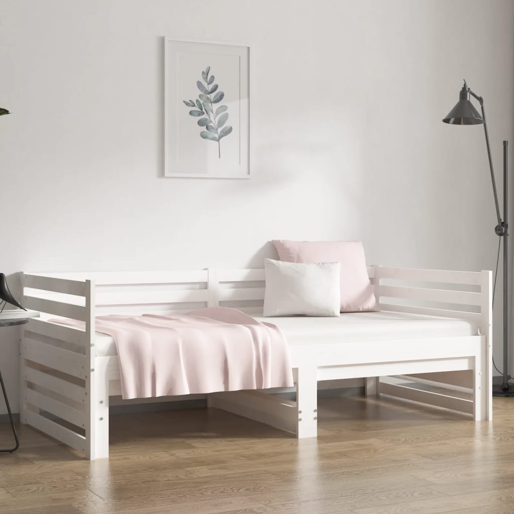 Pull-out Day Bed White 2x(92x187) cm Single Size Solid Wood Pine