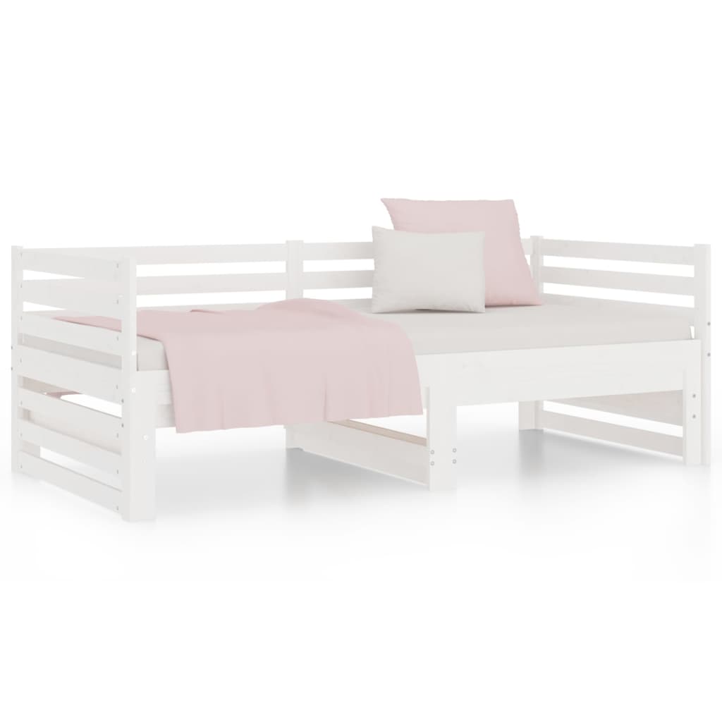 Pull-out Day Bed White 2x(92x187) cm Single Size Solid Wood Pine