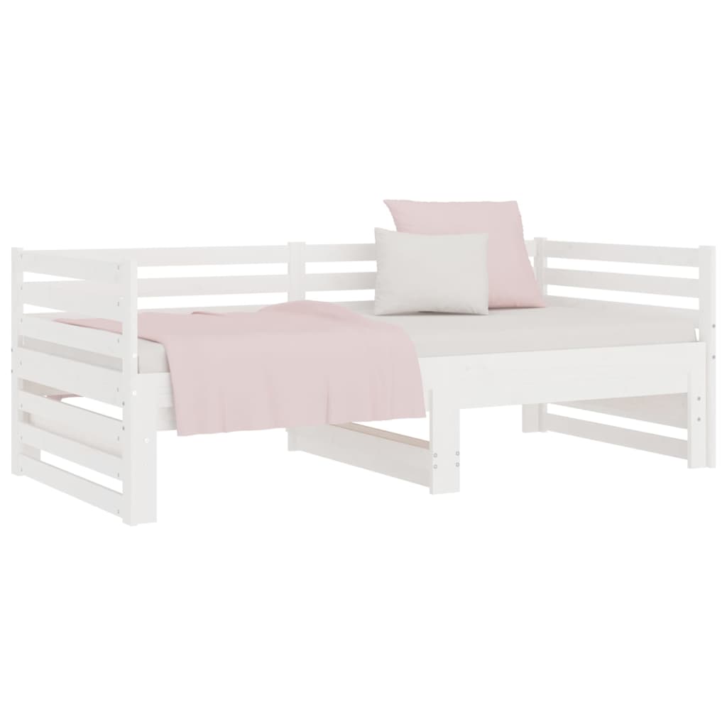 Pull-out Day Bed White 2x(92x187) cm Single Size Solid Wood Pine