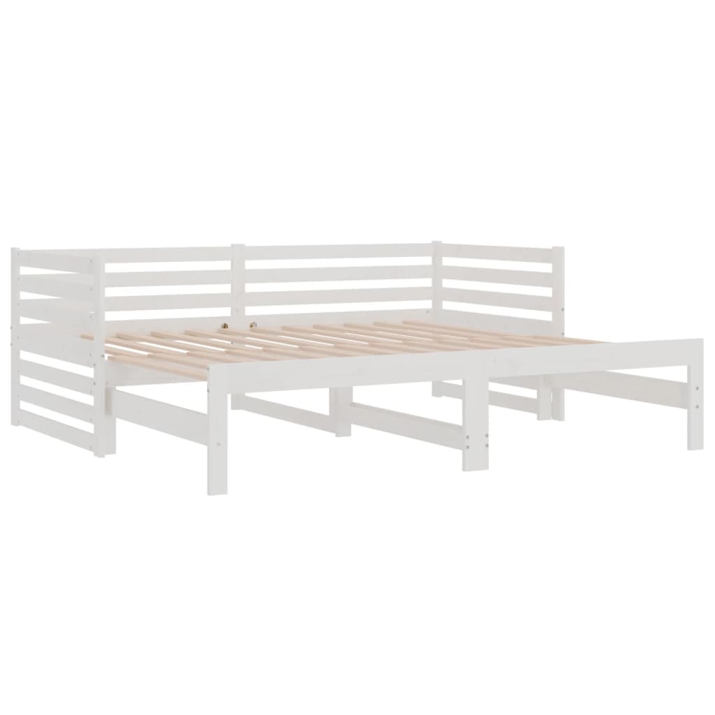 Pull-out Day Bed White 2x(92x187) cm Single Size Solid Wood Pine