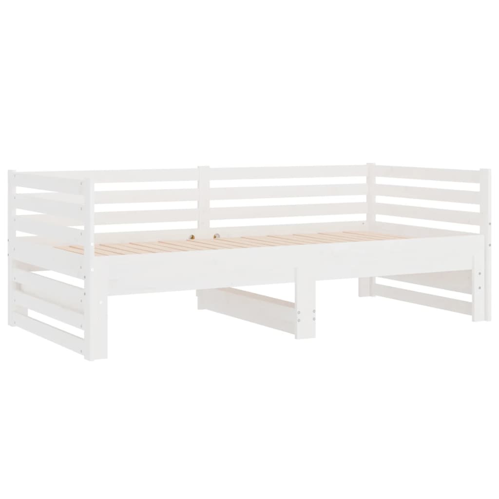 Pull-out Day Bed White 2x(92x187) cm Single Size Solid Wood Pine