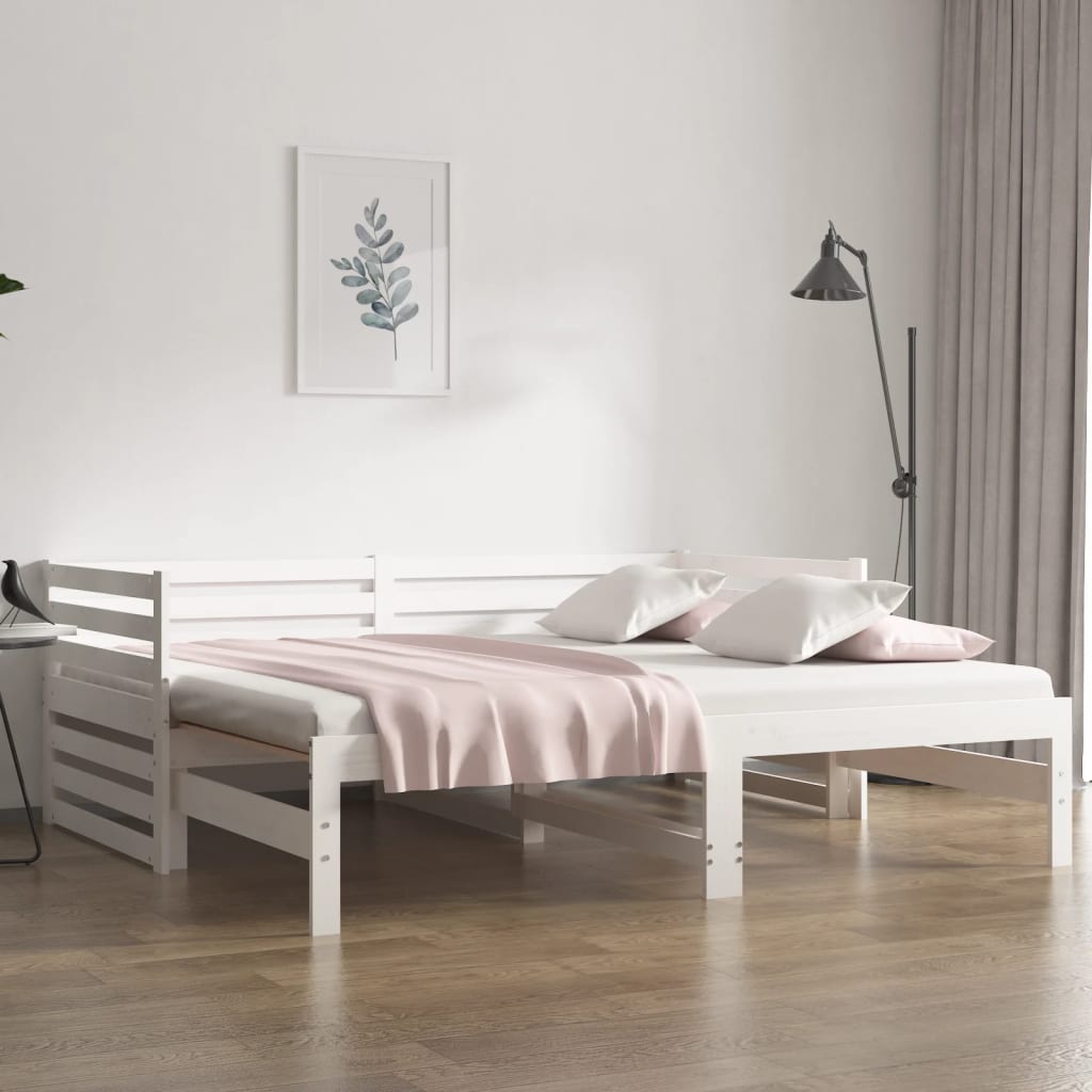 Pull-out Day Bed White 2x(92x187) cm Single Size Solid Wood Pine