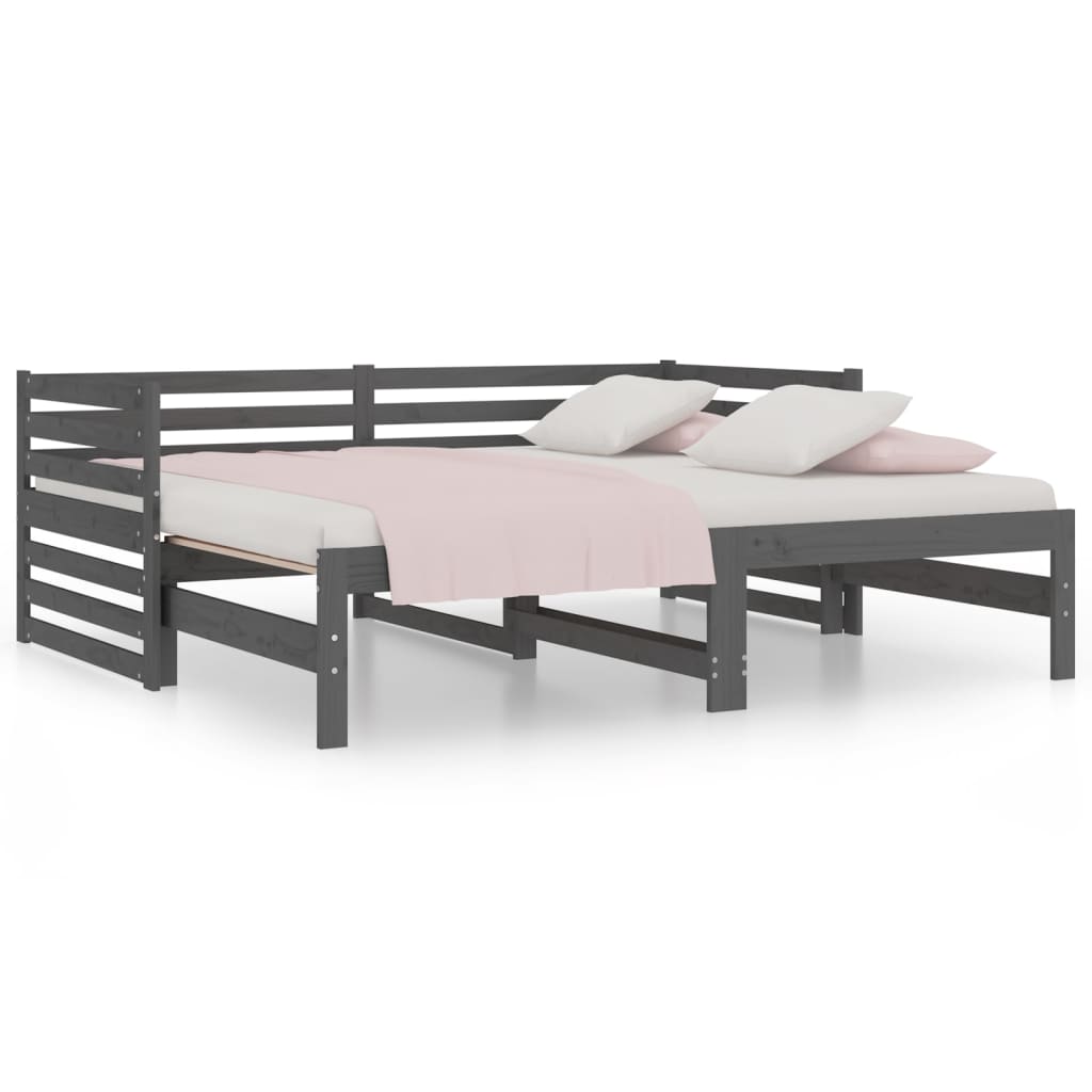 Pull-out Day Bed Grey 2x(92x187) cm Single Size Solid Wood Pine