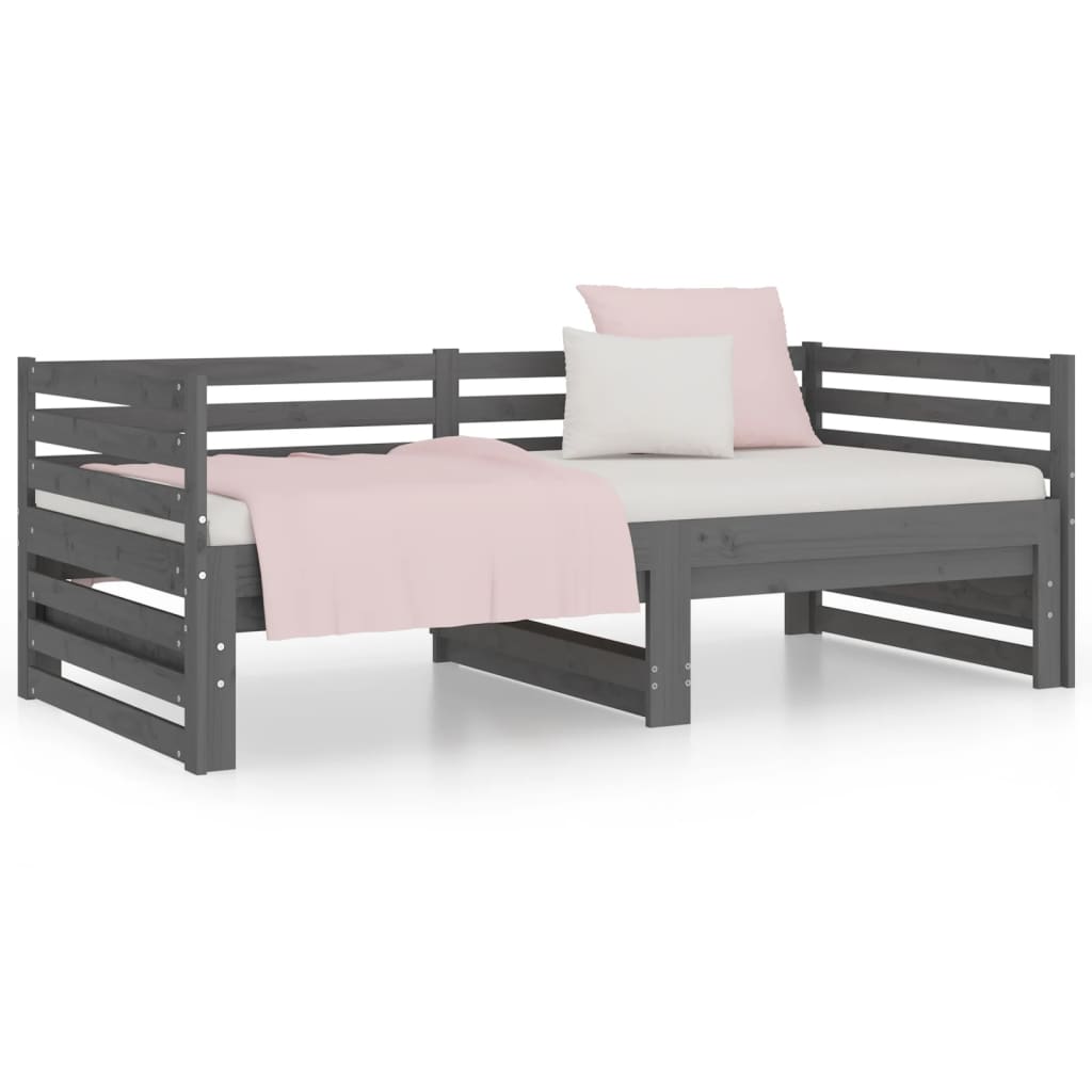 Pull-out Day Bed Grey 2x(92x187) cm Single Size Solid Wood Pine